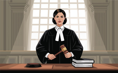 A Female Judge in Courtroom Vector Illustration of Justice and Law