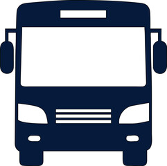 Simple black front-view bus icon vector, ideal for transport apps, road signs, and travel infographics.