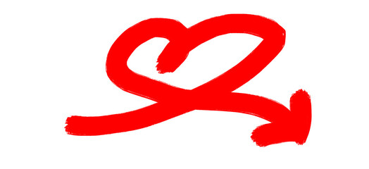 Hand Drawn Red Arrow Marker on Transparent Background, Isolated Directional Arrow Sign, Marker Arrow Clipart