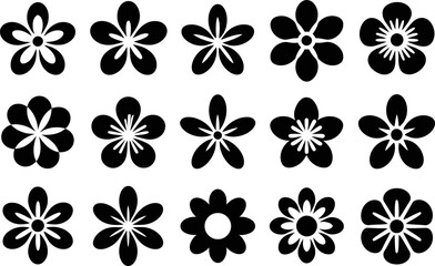 Fototapeta premium Floral vector icon set, tropical flower silhouette, exotic blossom collection, botanical elements, nature illustration, decorative art