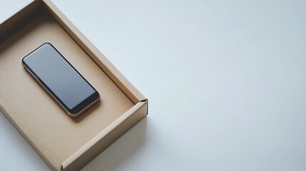 Smartphone in a cardboard box on a white background.