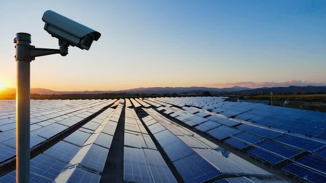 Solar panel field with security camera