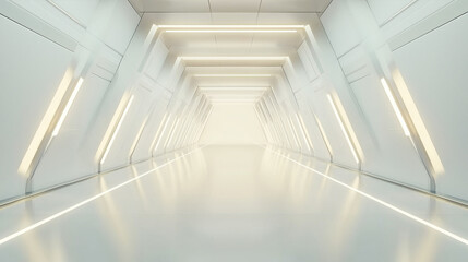 Obraz premium Modern Minimalist Video Production Studio Background, Clean White Walls with Soft Geometric Patterns, LED Lighting, Virtual Meeting Space, High-Tech Atmosphere