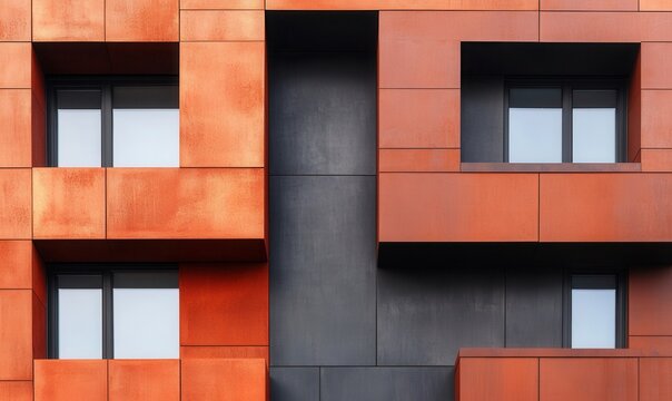 ceramic architectural detail, tactile surfaces, glossy and matte contrasts, terracotta tones, 2025 facade design