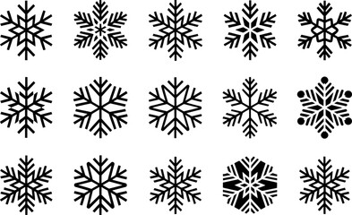 Snowflake pattern collection, winter background, frozen flake icon, holiday decoration, seasonal vector design