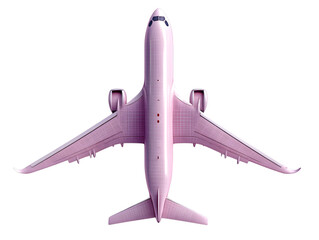 Top view of a pink wireframe airplane isolated on transparent background