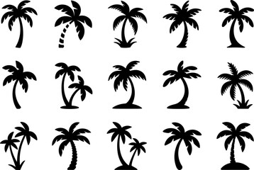 Palm tree and hammock icon set, tropical relaxation, summer resort, beach paradise, vector illustration