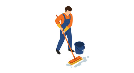 Isometric cleaning task vector illustration for home care design