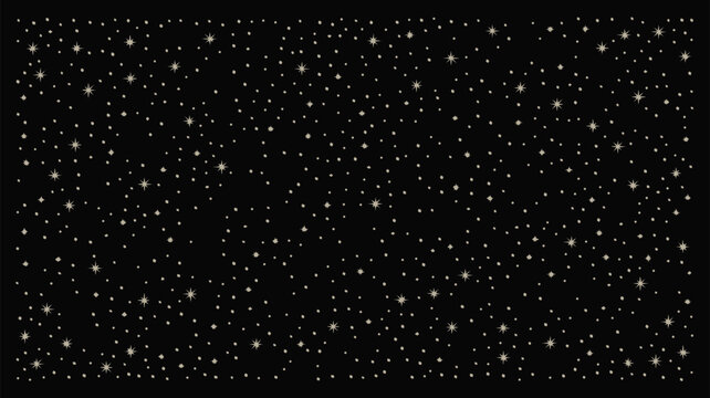 Snowflake vector with scattered white lights like stars on black background, creating a sparkling winter scene. Suitable for holiday designs.