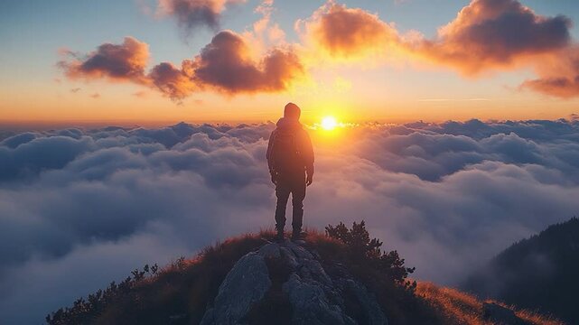Person on mountaintop sunset view