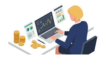 Financial trading analysis vector illustration in isometric style for business strategy and investment concepts