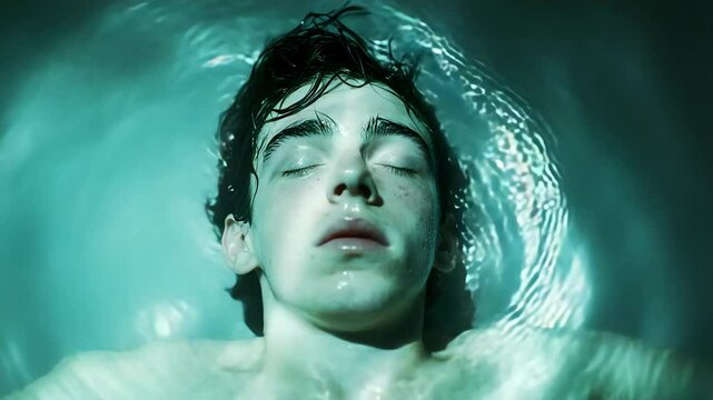 A woman in the water with her eyes closed