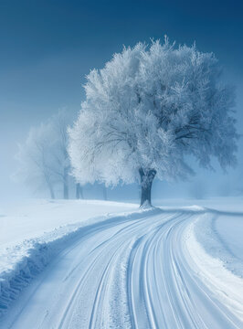 Winter Wonderland Road with Frosted Trees