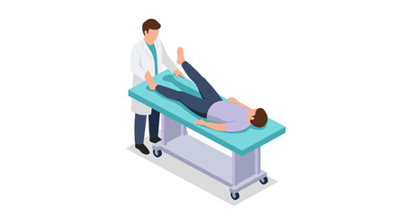 Fototapeta premium Medical examination vector illustration: doctor performing checkup on patient in isometric style