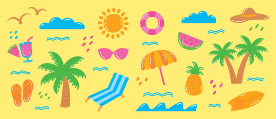 cute fun graphic element vector set in summer beach theme