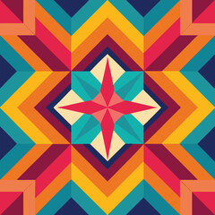 Geometric Star Pattern, Bold and Colorful Quilt Design with Repeating Motif, seamless vector pattern, abstract geometric background. Traditional barn star-shaped patchwork quilt block © parulbd