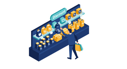 Shopping discount concept vector illustration for retail sale isometric design