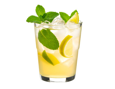 Refreshing iced beverage with vibrant mint and crisp citrus slices, a cool and zesty summer drink.