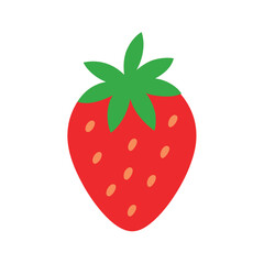 Obraz premium Minimal flat strawberry with leaves, no gradient, solid colors, white background.eps