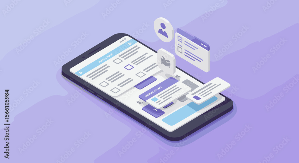 Wall mural mobile app user interface design vector illustration: isometric 3d style for digital development