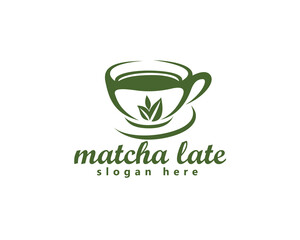 creative matcha late logo, abstract matcha with striped cup logo design inspiration