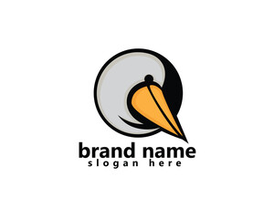 creative pelican logo, circular pelican head logo design template