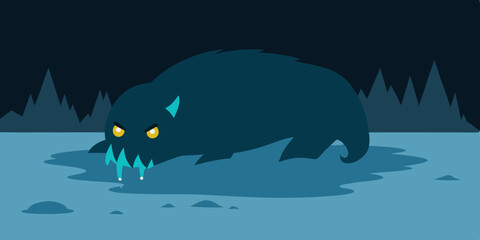 A Beast Slumbering Beneath A Frozen Lake Eyes Glowing