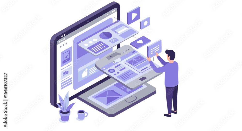 Poster user interface design concepts in isometric vector illustration for digital applications
