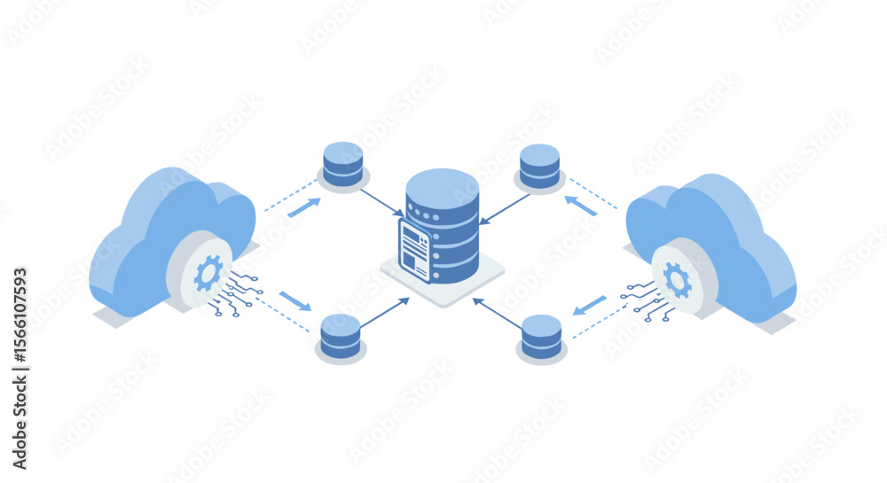 Poster cloud data management vector illustration: network connectivity and security design for web or print