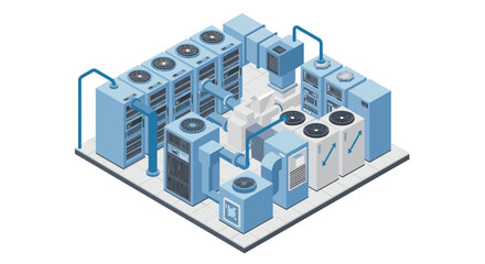Data center cooling isometric vector illustration for technology design