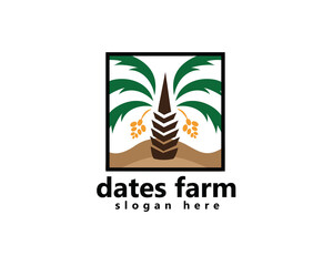 creative dates farm logo, hills with date palms in the frame, logo design inspiration