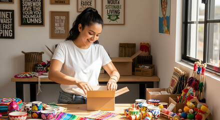 Fototapeta premium Handmade crafts business with eco packaging and care