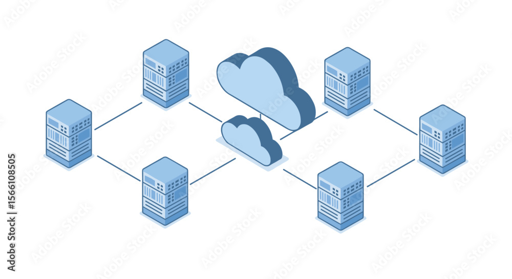 Poster cloud computing network concept vector illustration for technology systems design in isometric style
