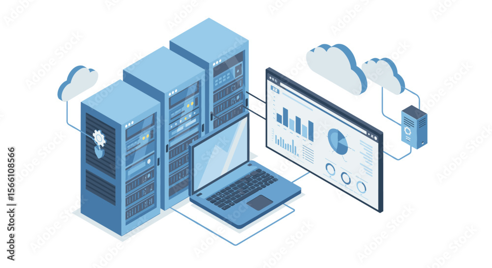 Poster cloud computing data analysis vector illustration for technology design