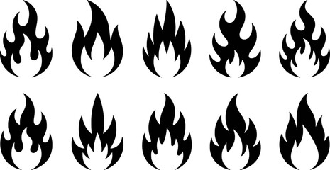 Black flames icons fire heat