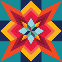 Geometric Star Pattern, Bold and Colorful Quilt Design with Repeating Motif, seamless vector pattern, abstract geometric background. Traditional barn star-shaped patchwork quilt block © parulbd