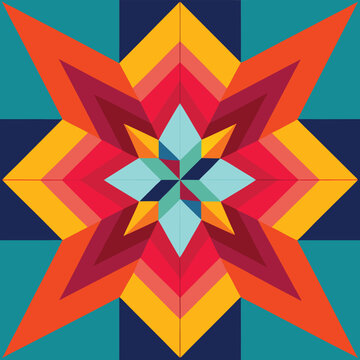Geometric Star Pattern, Bold and Colorful Quilt Design with Repeating Motif, seamless vector pattern, abstract geometric background. Traditional barn star-shaped patchwork quilt block