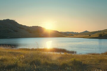 High Definition Image of Scenic View of Lake Against Clear Sky During Sunset