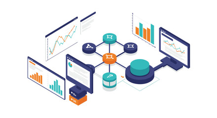 Data analysis isometric concept design for digital analytics and report visualization vector illustration