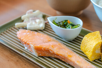 Traditional Japanese Breakfast with Grilled Salmon and Tamagoyaki /...