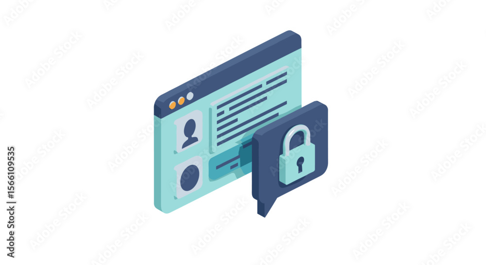 Poster secure login interface vector illustration for web design in isometric style