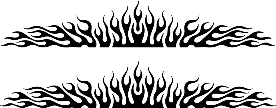 Black tribal flames decorative border fire white