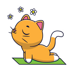 Cute Cat Meditation Yoga On Mattress Cartoon Vector Icon Illustration. Animal Sport Icon Concept Isolated Premium Vector. Flat Cartoon Style