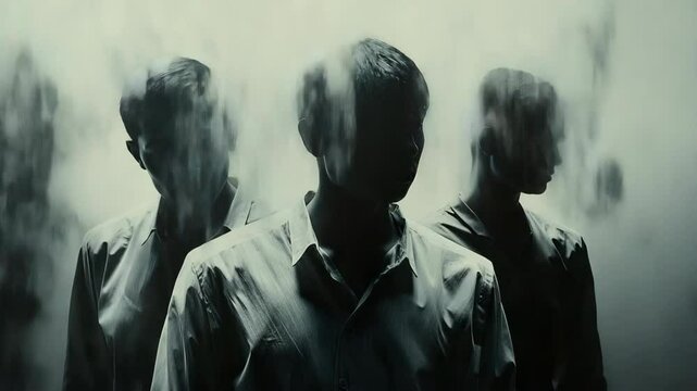 A group of men standing in front of a fogy background