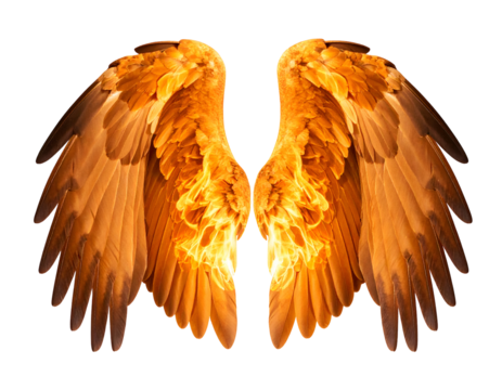 Majestic golden wings ignite with a mystical inner glow, embodying strength and ethereal beauty.