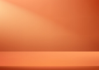 Empty Orange studio room background Space for selling products, backdrop, wallpaper, background, text. Empty Room Studio with table. Vector illustration.