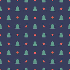 Beautiful Christmas trees vector seamless pattern. Colorful xmas card. Happy New Year design for background, greeting card, wrapping paper, fabric, textile, wallpaper, stationery.