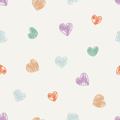 Heart shape vector hand-drawn cute seamless pattern. Love vector. Valentine's Day theme for wallpaper, clothing, wrapping, fabric, stationery, and phone cases.