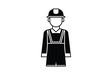 Construction Worker Wearing Hard Hat and Overalls Silhouette