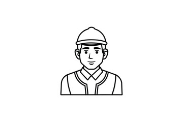 Construction Worker Wearing Hard Hat Outline Silhouette